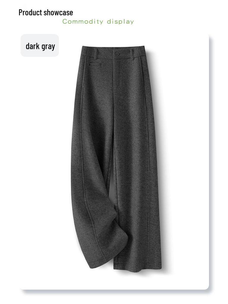 2025 Winter High-Waisted Wool Wide-Leg Pants - Women's Slim Fit, Brown, Flattering Straight-Leg with Drape