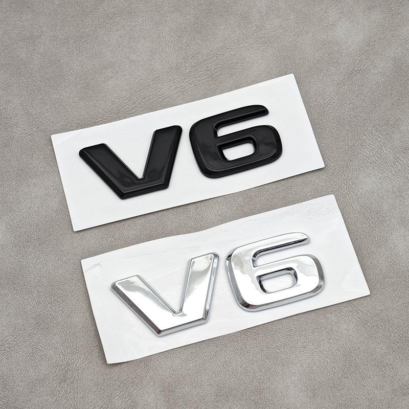 3D ABS V6 Logo Black Chrome Letter Badge Emblem Car Rear Trunk Sticker Decal For Auto Accessories