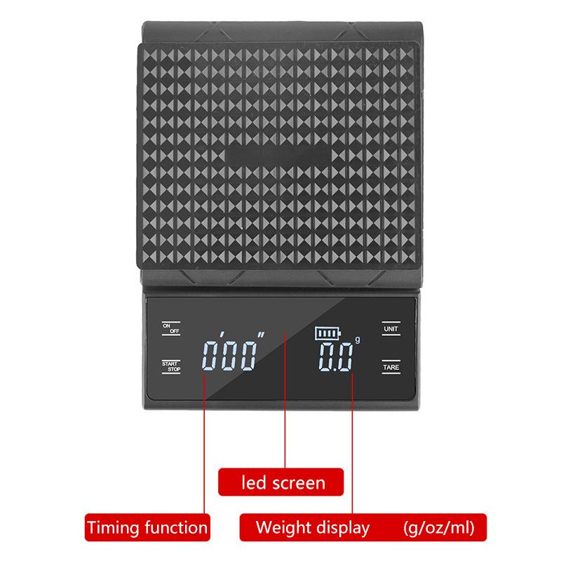 3kg Max Wiegen USB Digitale Kaffeewaage mit Timer, Hohe Genauigkeit 0,1g Messung, LED-Bildschirm, Küchenwaage