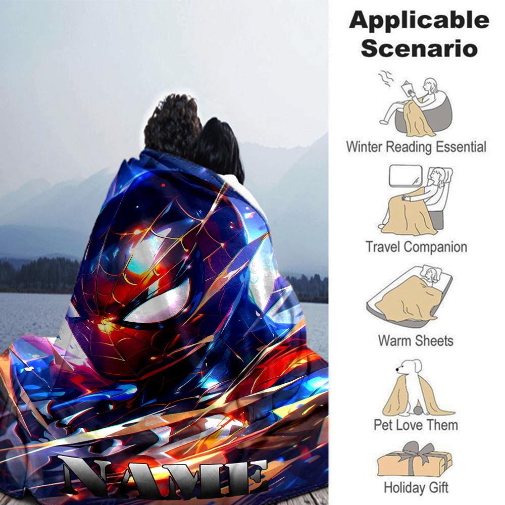 Customiz Name Personality Spider-Man Blanket Soft &Warm Sofa Office Bed Travel Lunch Break Blanket, Gift Suitable All Seasons