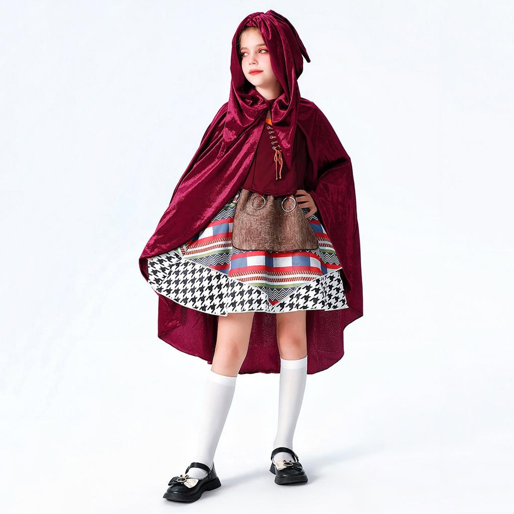 Halloween Children's Role Playing Costume Medieval Style Shawl Cape Dress Set Girls' Holiday Show Clothes Cosplay Dress Up