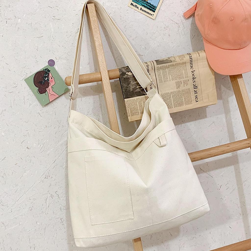 Harsever Women's Large Capacity Canvas Tote Bag, Simple Korean Style Shoulder Bag, A4 Size, Messenger Bag, Crossbody Bag, Lightweight, Solid Color,