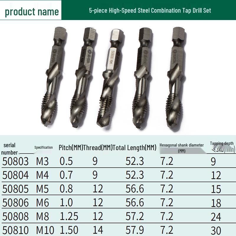 SATA High-Speed Steel Metric Tap Set: 5-Piece with Taps, Tapping Wrench, Drill Bits (50803, 50806, 50805)