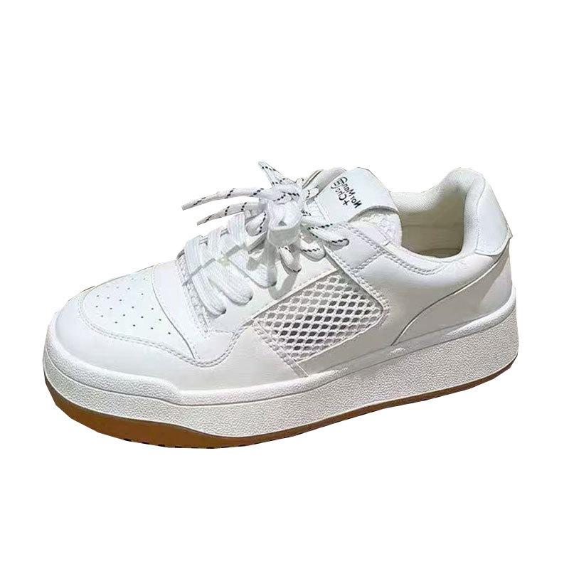 Round head muffin sole student campus lace-up casual board shoes women's 2025 spring and summer new versatile thick-soled white shoes