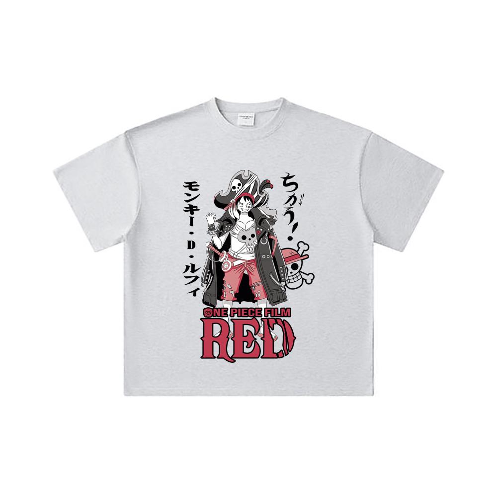 260 GSM Double Yarn 32 Count 100% Cotton One Piece V79 Luffy Film Red Print Unisex Heavy Cotton T Shirt