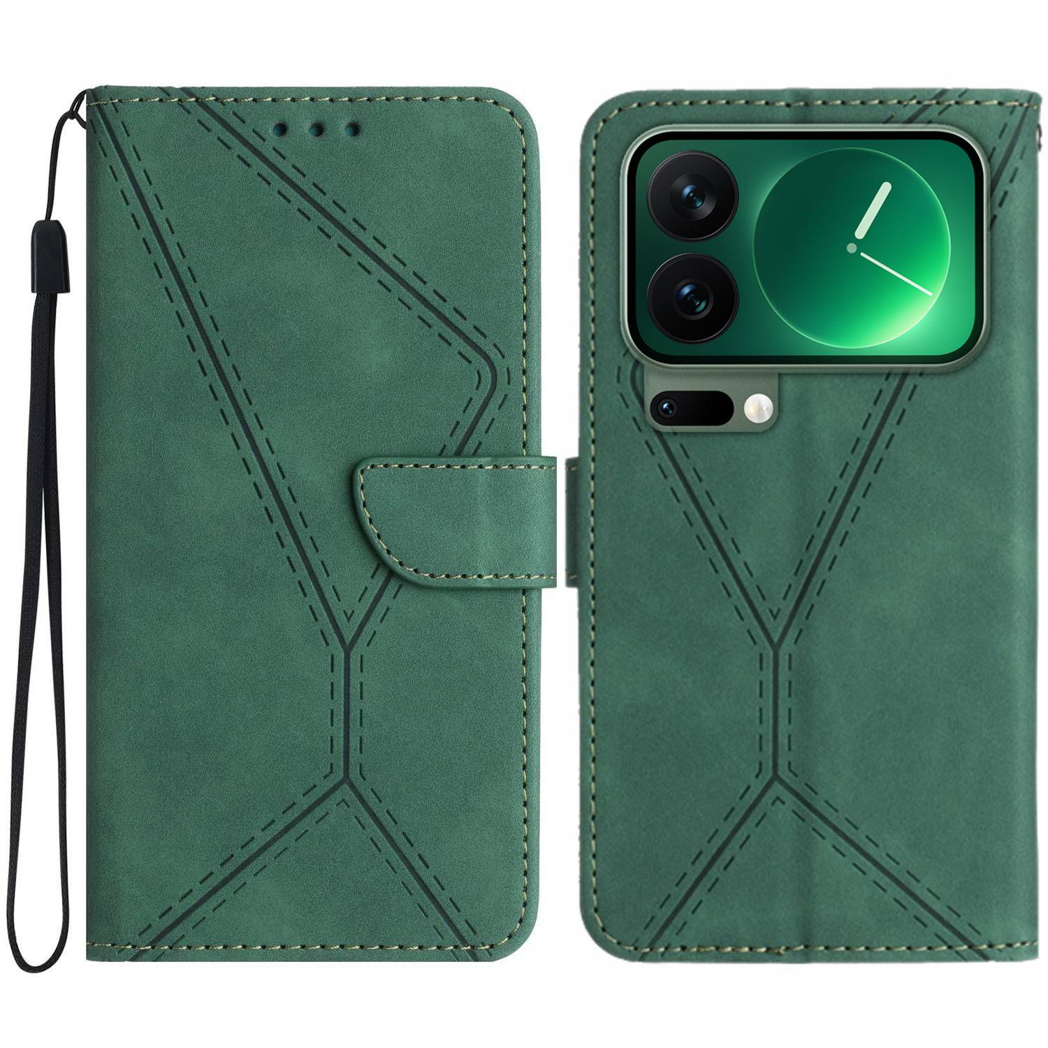 

For Xiaomi 17 Pro Case Skin Touch Lines Imprinted PU Leather Flip Phone Cover