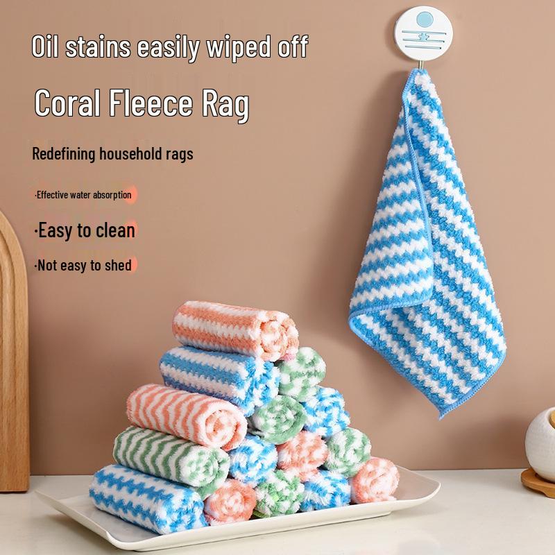 Wave Pattern Coral Fleece Kitchen Dishcloth - Absorbent, Thickened Cleaning & Scouring Pad.