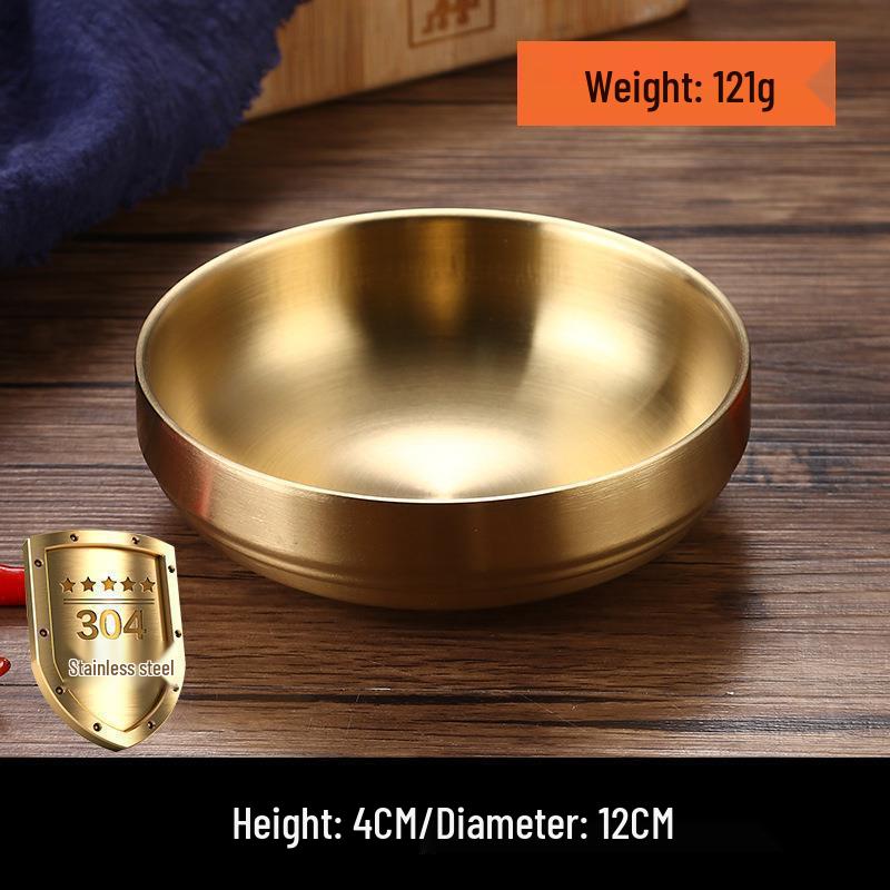 Golden Double-Layer Korean Cuisine Bowl - 304 Stainless Steel, Ideal for Rice, Soup, Kimchi, and Cold Noodles.