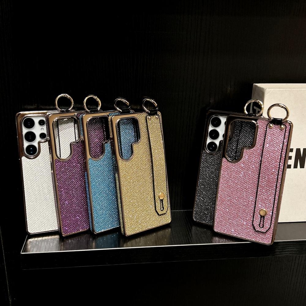 Plating Bling Glitter Wrist Strap Holder Case For Samsung S25 Ultra S24 FE S23 S22 Plus Soft Silicone Bumper Protection Cover