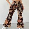 Damen Casual High Waist Schlaghosen, Streetwear Schlaghosen mit Blumendruck