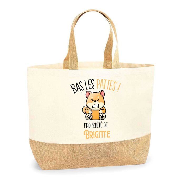 Sac cabas - PLANETEE - Brigitte Bas les pattes Chien Shiba - Jute - Imprimé en France - Anses solides
