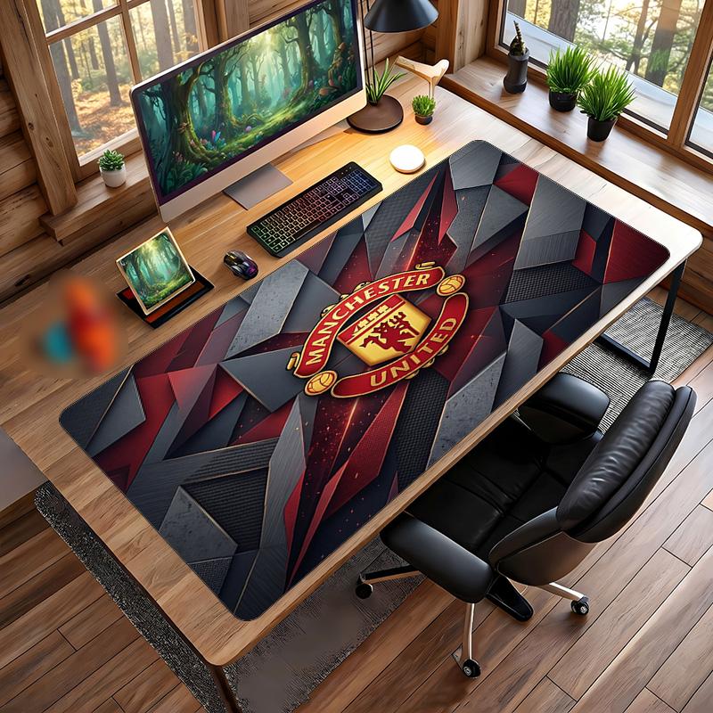 Tappetino Mouse Grande Stampato Manchester United, Tappetino da Scrivania Morbido in Gomma Antiscivolo per Gaming, Decorazione per Ufficio, Laptop, Computer