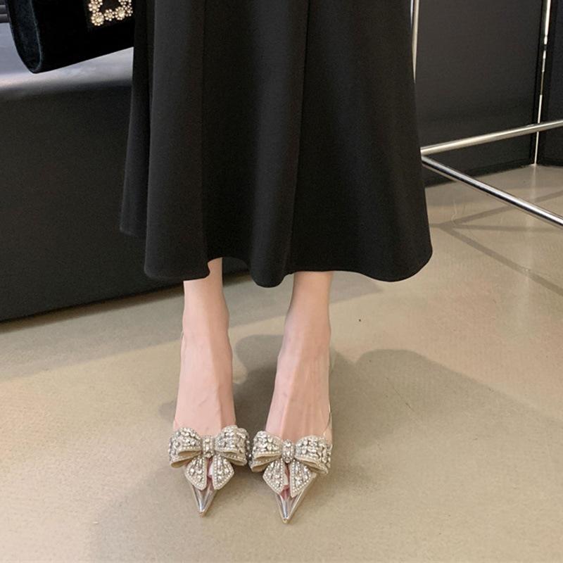 Pointed Toe Bag Head Transparent Sandals Women's 2025 New Summer Rhinestone High Heels Women's Stiletto Fairy Style Women's Shoes