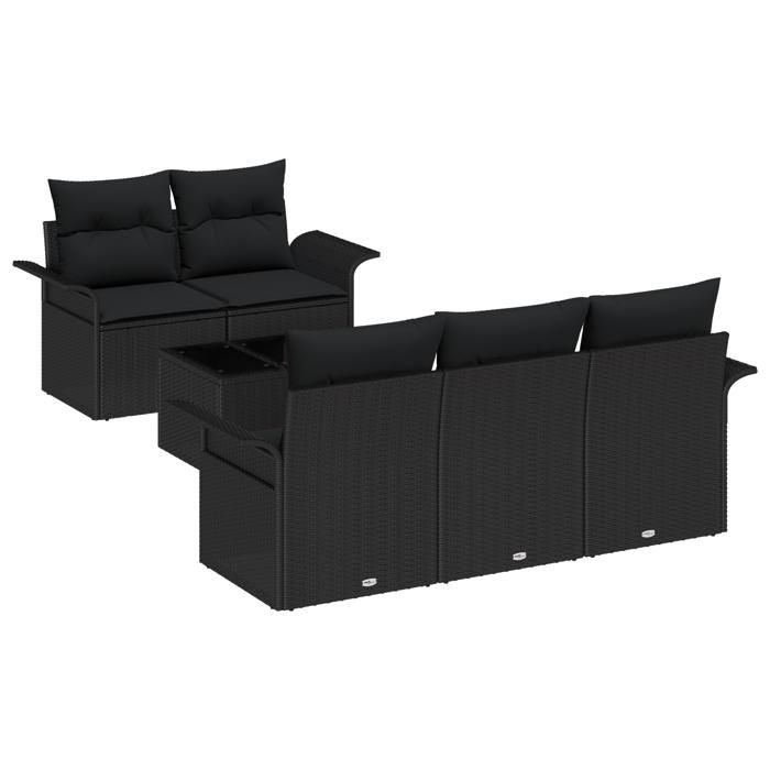 VidaXL Ensemble de Canapé de Jardin 6 Pièces avec Coussins Noir Poly Rattan 3345243