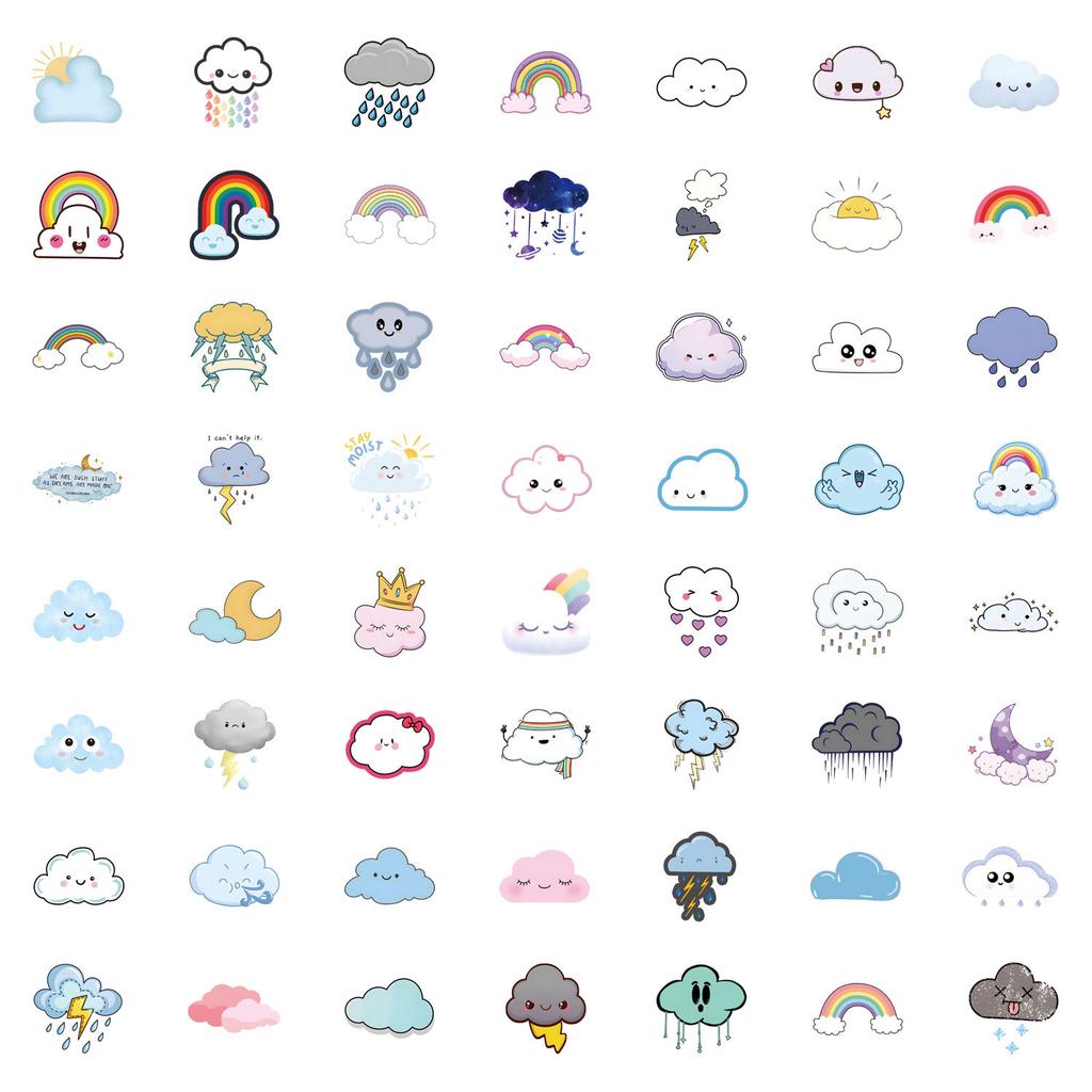55 New Cloud Doodle Stickers Decorative Skateboard Suitcase Helmet Stickers