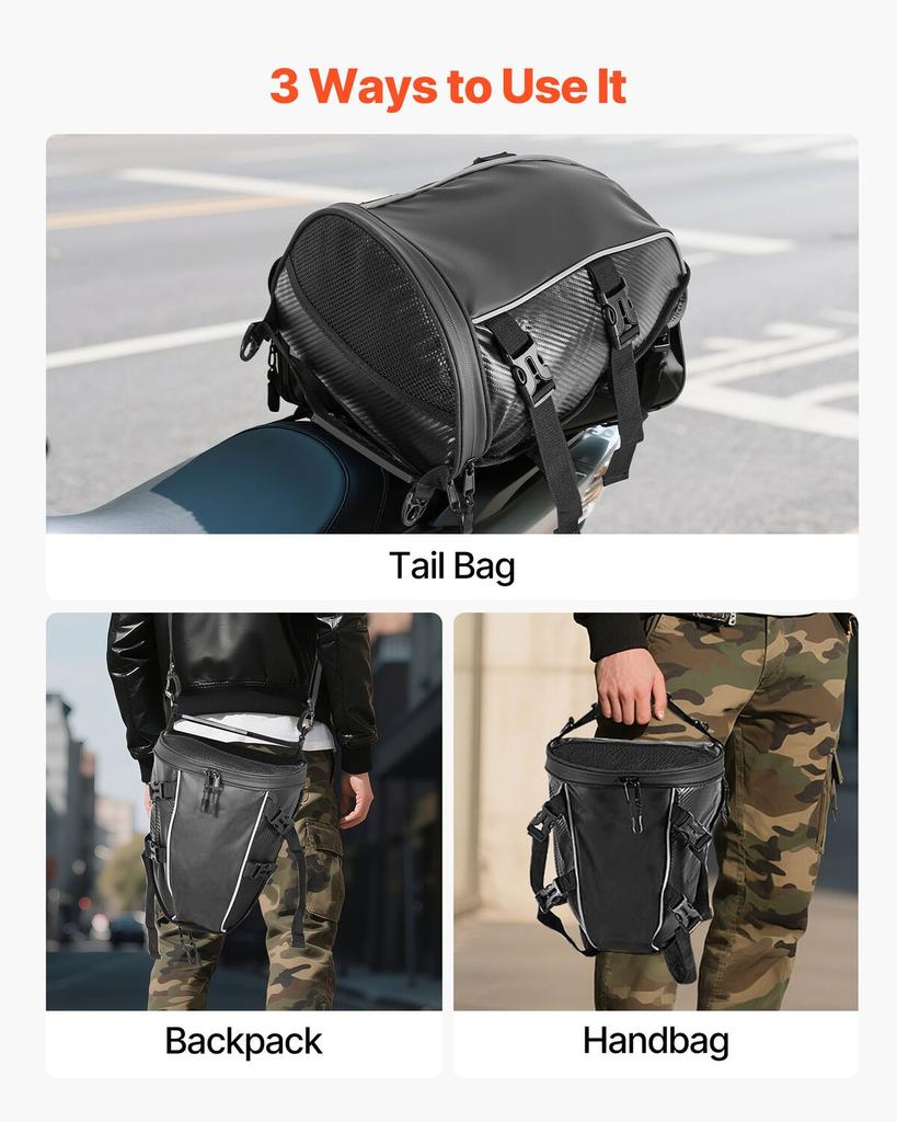 Motorcycle Tail Bag, 10 L Motorcycle Rear Seat Bag with Waterproof Rain Cover, Outdoor Sports Motorbike Luggage Storage Trunk Rack Backpack Handbag