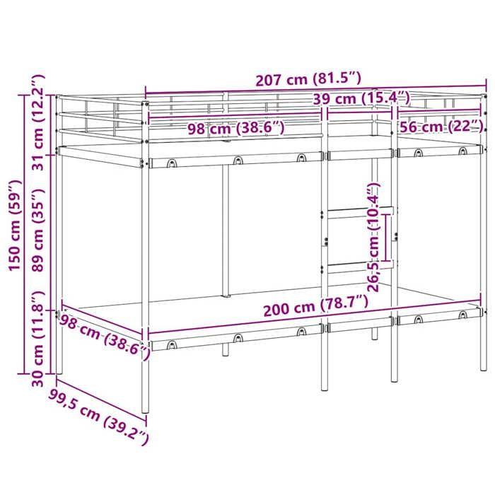 VidaXL Lit superposé sans matelas noir 100x200 cm acier, cadre de lit, sommier, meuble de chambre, lit mezzanine, cadre de 42000324