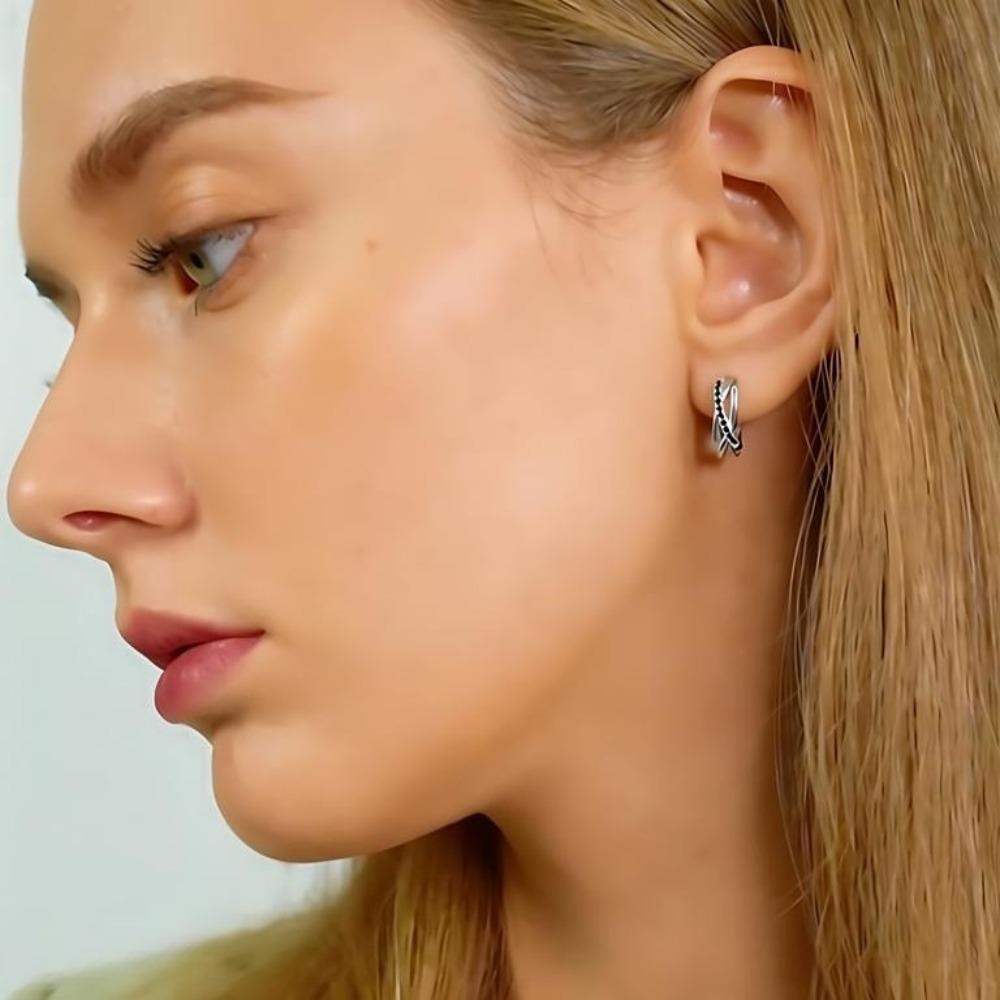 Black Awn Klassische echte Ohrringe, Schmuck, schwarzer Stein, niedliche Creolen für Frauen