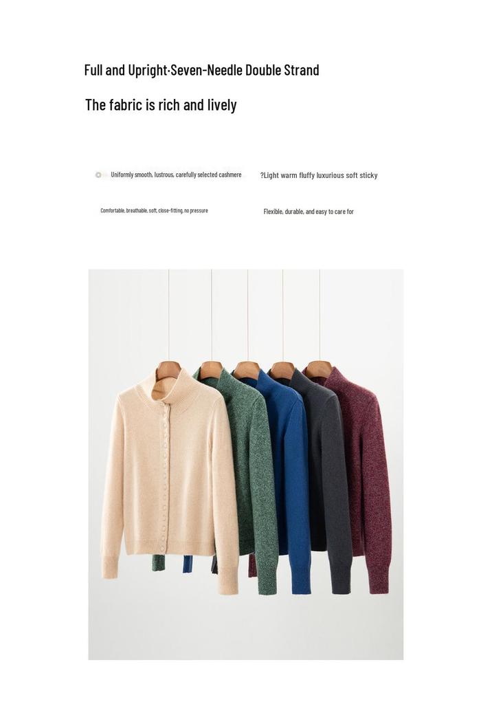 Women's Hand-knit High-neck Cashmere Cardigan - Autumn/Winter Chic