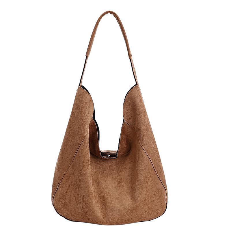 Suede Hobo Bag with Open Top Design Large Capacity Everyday Fashion Shoulder Bag