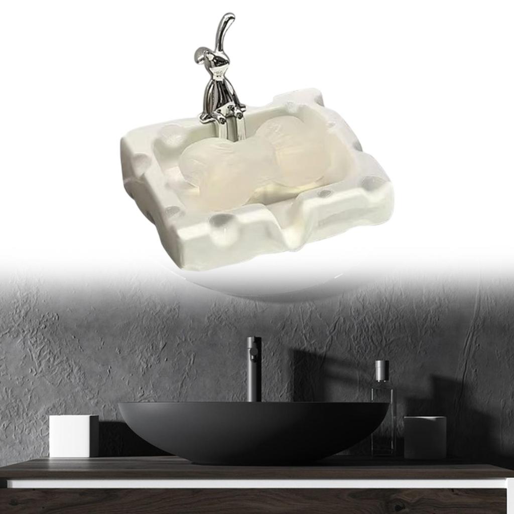 Porcelain Soap Dish Case with Bunny Figurine Light Luxury Decorative Sturdy