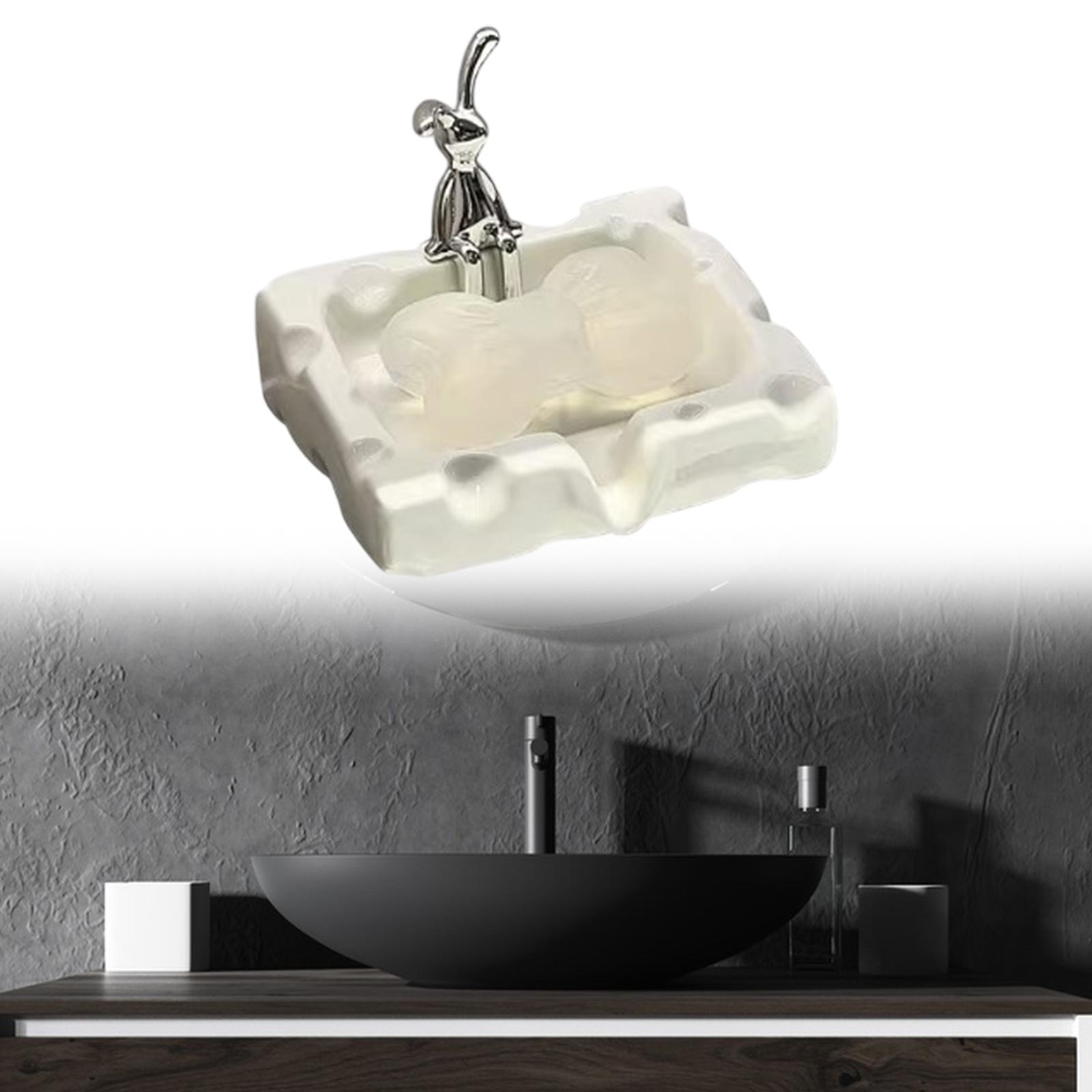 Фарфоровая мыльница с фигуркой кролика Стильный декор Портативная экономичная для аксессуара в ванную Домашний подарок на новоселье Квартира Бар