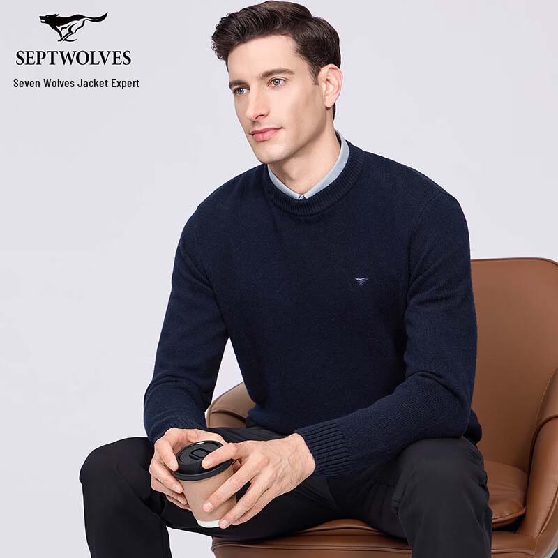 SEPTWOLVES Men's Winter Round Neck Wool Blend Sweater