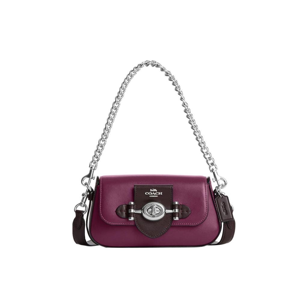Coach Brie Shoulder Bag 22 Minimalist Logo Turn-Lock Closure Flap Women Shoulder Bag Deep-Berry CM059-SVUPC