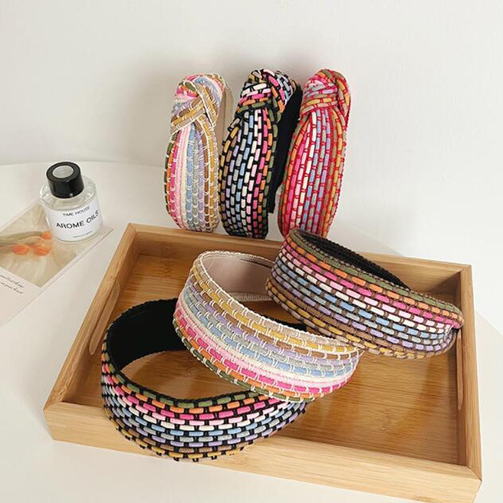 PROLY New Fashion Women Headband Rainbow Rope Braided Wide Brim Headband Adult Summer Turban Casual Hair Accessories