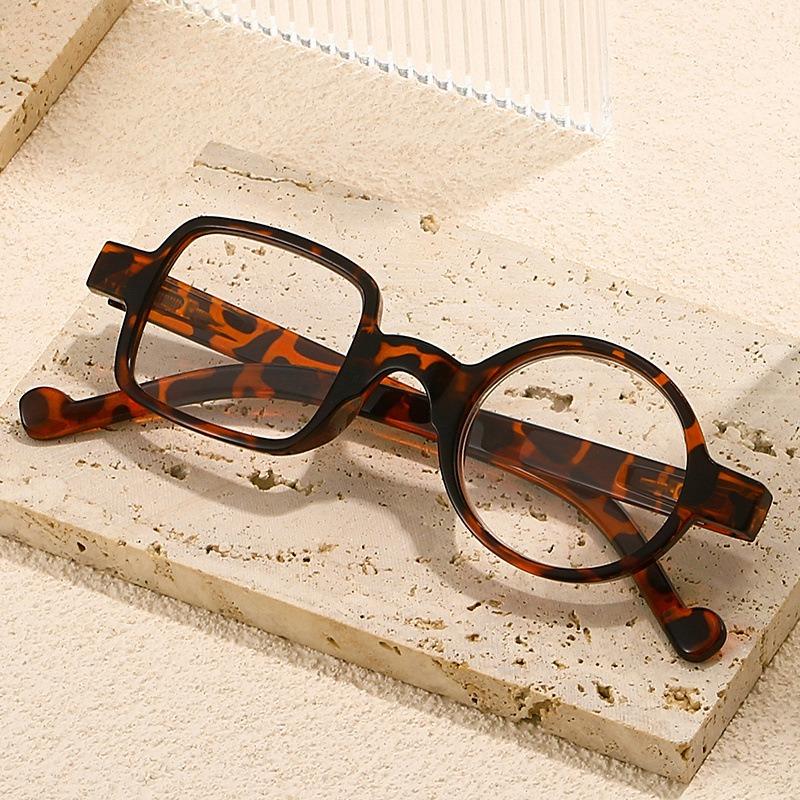 Vintage Asymmetric Anti Blue Light Prescription Reading Glasses Woman Eyeglasses with One Square and One Round Frame