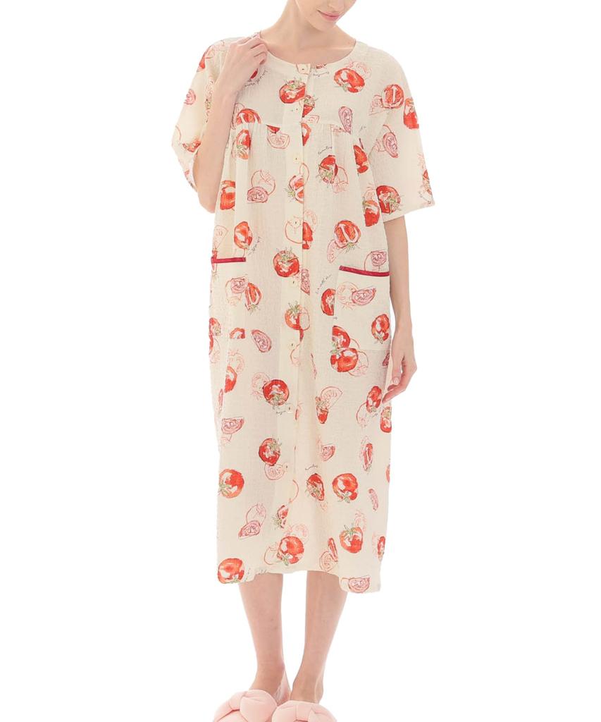 Nightshirt Shirring Boiled Tomato Red FreeSize [Narue] Women's