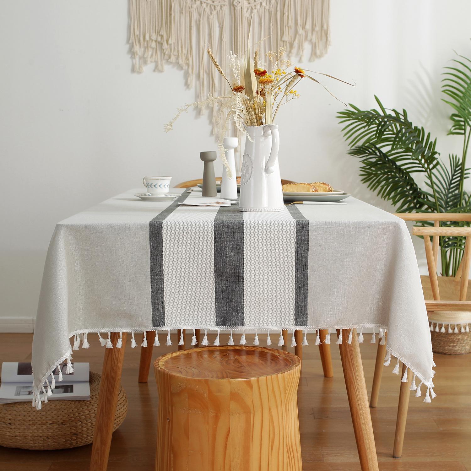 Grid Striped Tablecloth Coffee Table Cloth Household Cotton And Linen Fabric Rectangle Symmetrical Striped Tablecloth Table Cloth 90*90cm
