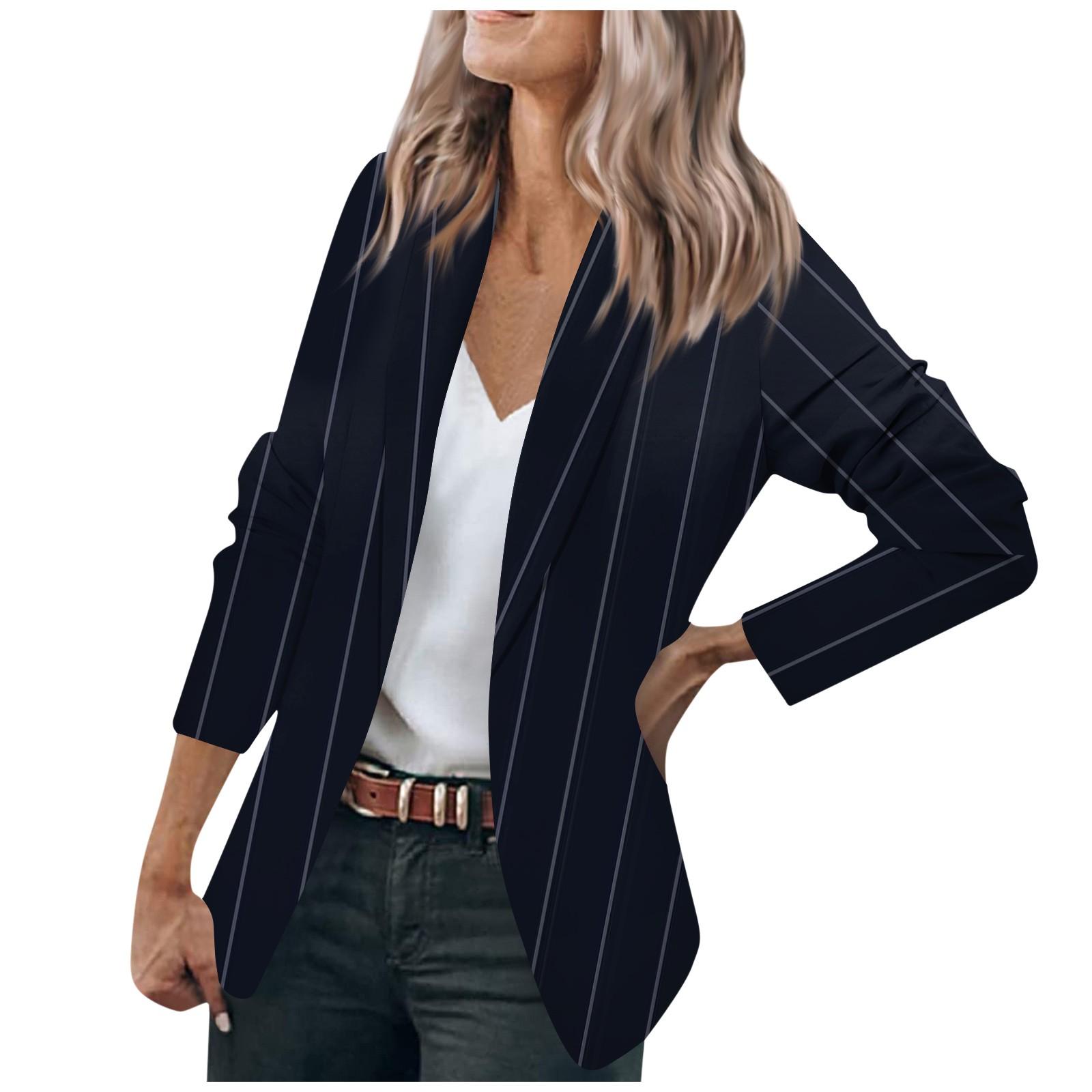 

Женская куртка с длинным рукавом, кардиган с воротником в полоску и одной пуговицей, топ для бизнеса и отдыха XXL тёмно-синий