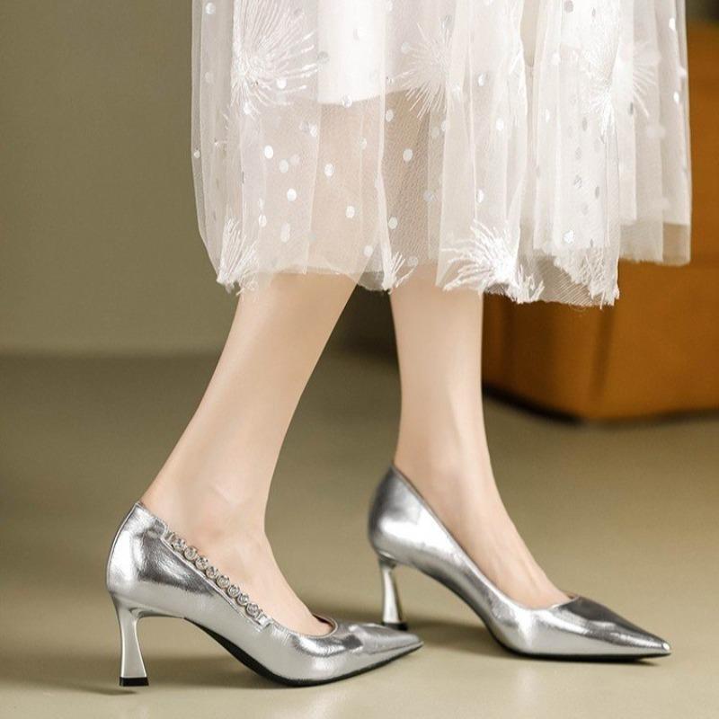 Stiletto Heels with Femininity Silver Senior Sense Women's Shoes Not Tired Feet 2025 Autumn Beautiful High-heeled Sandals