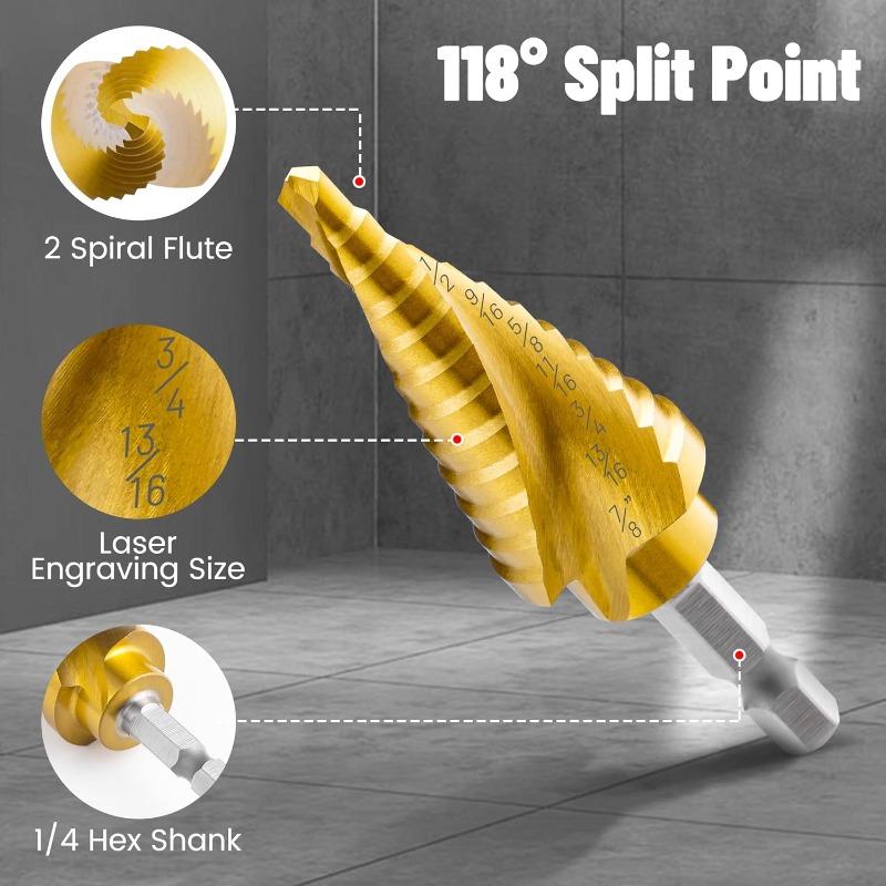 5/1PCS HSS Bearing Steel Step Drill Bit High Speed Steel Single Spiral 4-20 Cone Drill Bit Wood Metal Hole Cutter Drilling Tools