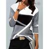 Women‘s Round Neck Long Sleeve Loose Fit T-Shirt Colorblock Print Plus Top