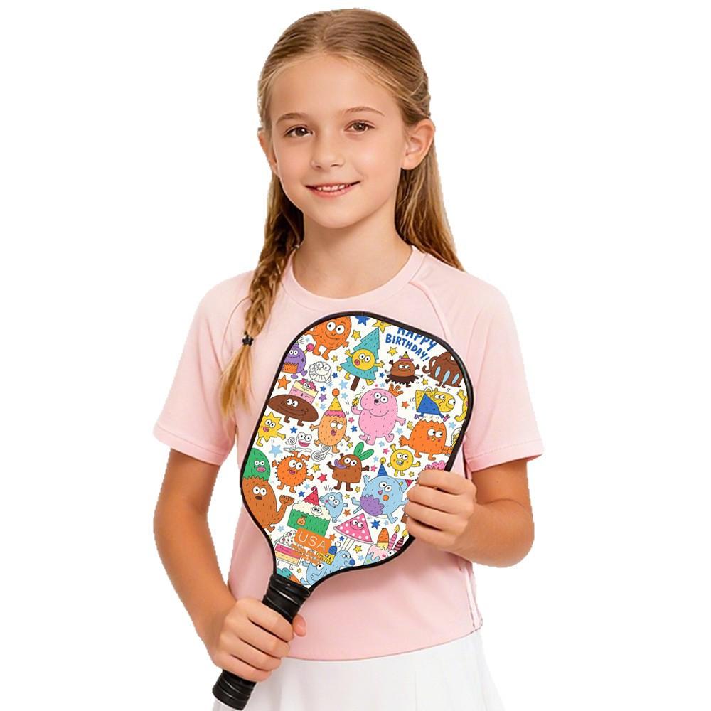 Cartoon Design Kids Pickleball Paddle Set Fiberglass Carbon Fiber Children Outdoor Sports Kit