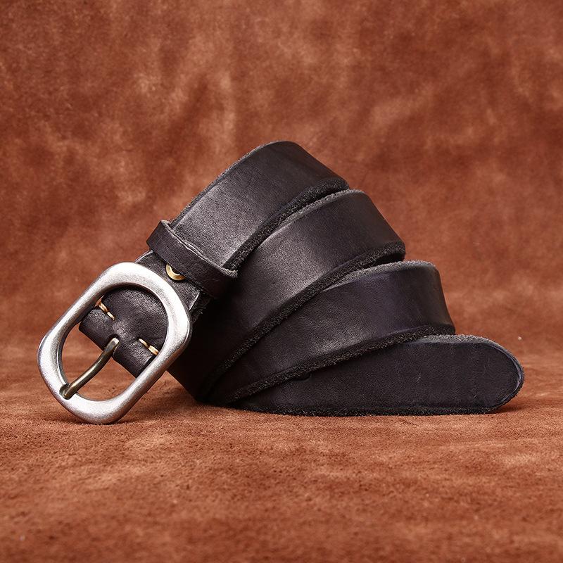 

Men s Beveled Belt Retro Thickened First Layer Cowhide Stainless Steel Leather Belt Men s 100cm