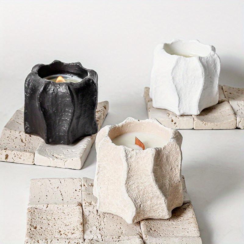 1Pc Light Luxury Simple Vertical Wave Cement Household Aromatherapy Candle Cup Empty Cup Candlestick Ornament