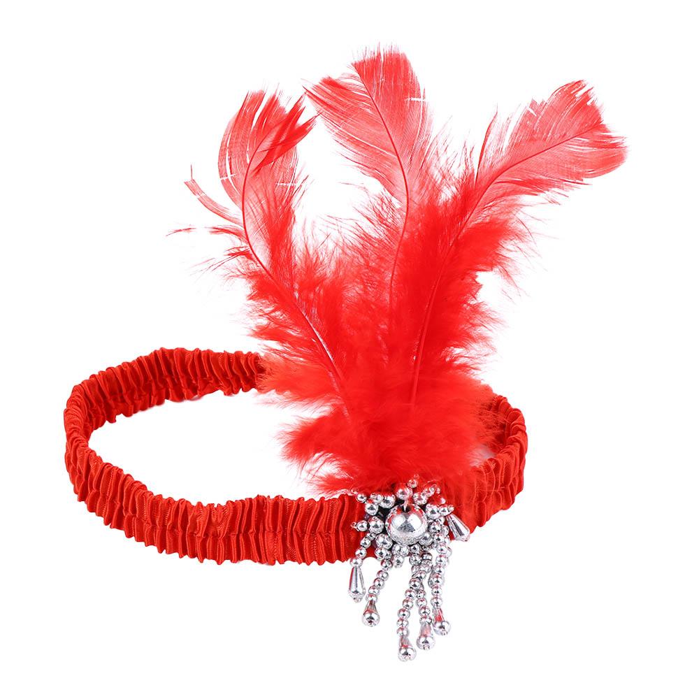 Flapper Girls Diamond Makeup Party Feather Headwear Masquerade Party Accessories Korean Style Headband Elastic Hair красный