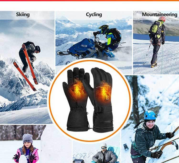 Electric Heated Winter Ski Gloves: Outdoor Thick, Warm, Rechargeable Heating for Cycling
