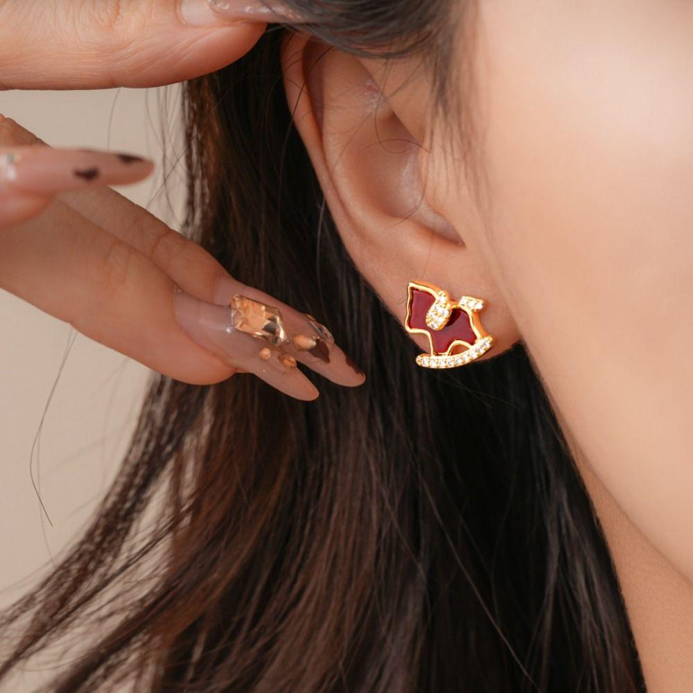 Collarbone Chain New Year Horse Earrings Fashion Jewelry Red Drop Earrings  Wedding