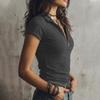 Women's Casual Fashion  Zipper Collar Short Sleeve Top