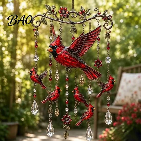 Natural White Noise Chime Graceful Bird Wind Chimes, Chimes for Outside, Metal Hanging Crystal Suncatchers with Pendants Garden Yard Decor Bead