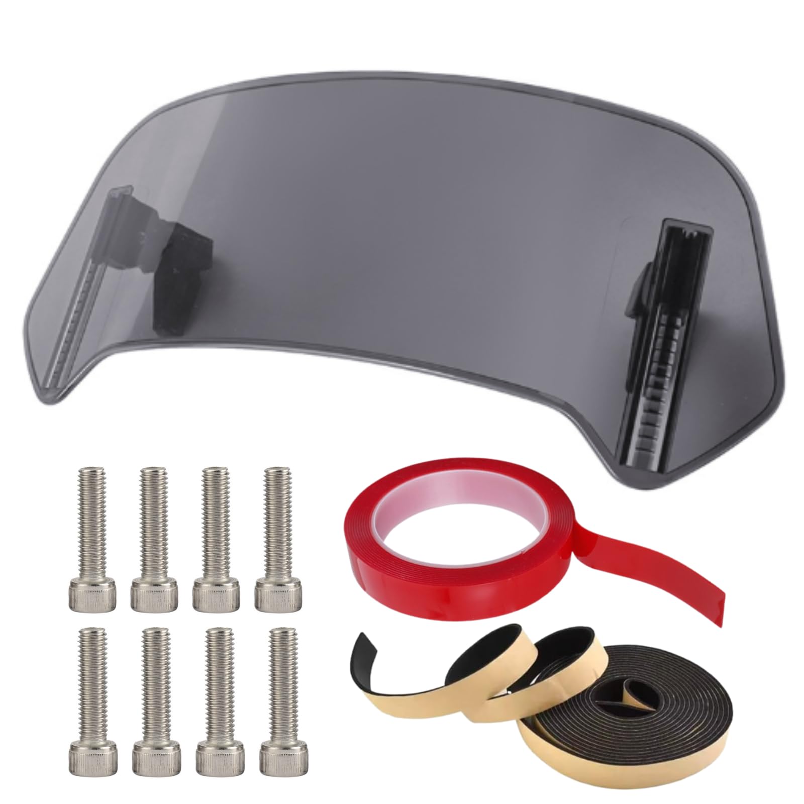 

Deepa Ribusu Universal Motorcycle Windshield Spoiler with Clip-On Extension, Rubber Sheet, Double-Sided Tape, and 8 Bolts (Smoke) [Parallel Import]