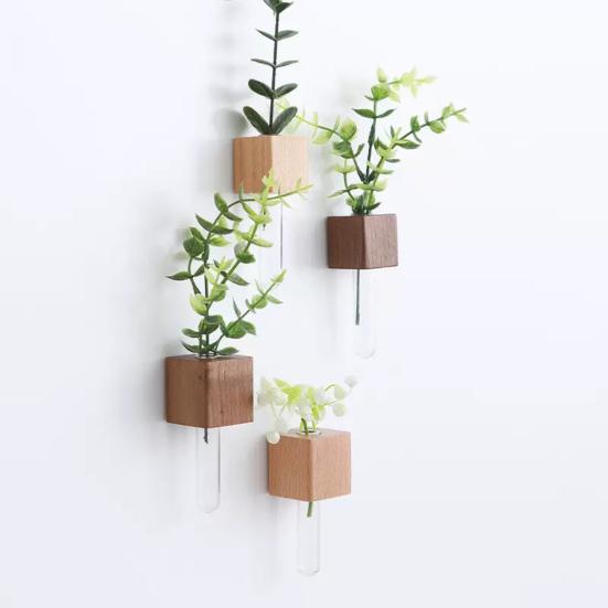 2 ks Mini Váza Magnet na Lednici Nástěnná Váza 3D Magnetický Dřevěný Držák na Vázu se Zkumavkou Připevnění na Lednici Váza do Kuchyně Ložnice Kanceláře