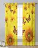 Yellow Sunflower Butterfly Flowers Plant Sheer Curtains for Living Room Decoration Window Curtains Kitchen Tulle Voile Curtains