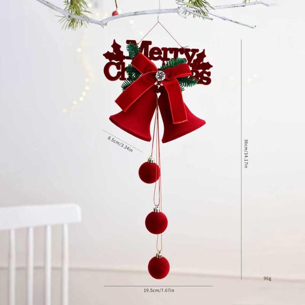 Christmas Flocked Bell Ornaments Set Nordic Style Cloth Hanging Decoration For Tree Or Window, Red Display Flocked Bell Decor