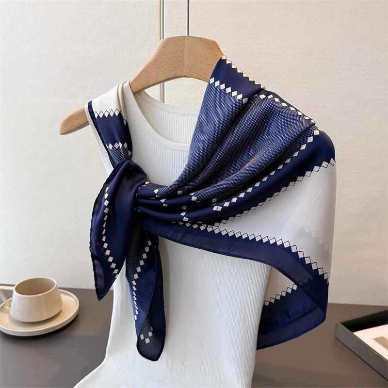 Geometrický Jednoduchý Barevný Soulad Saténová Imitace Hedvábí Potisk Velký Čtvercový Šátek Hedvábný Šátek Šál Šátek na Hlavu Šátek na Ochranu Krku