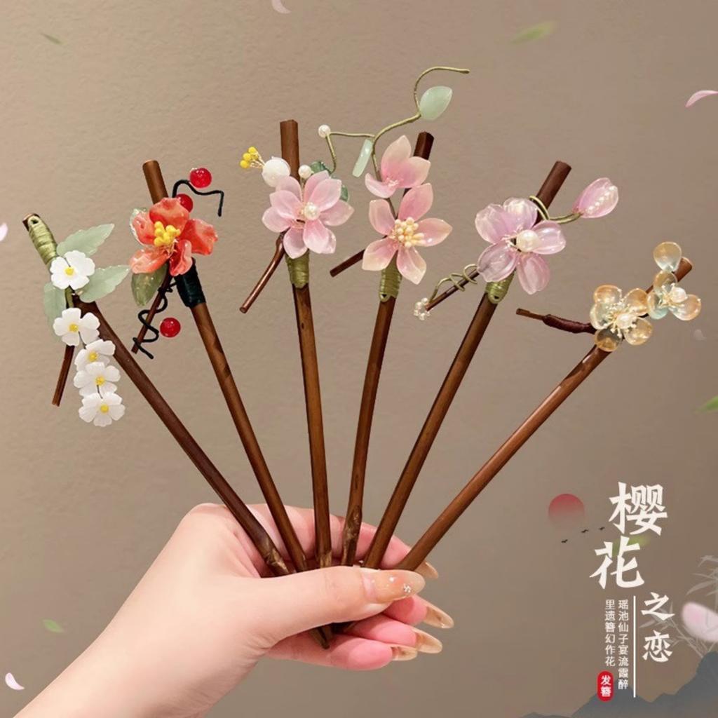 Elegante Bambus-Haarnadel Handgemachter Blumen-Haarstab Für Frauen Mädchen Vintage Chinesischer Stil Hanfu Haaraccessoires Florale Haarspange